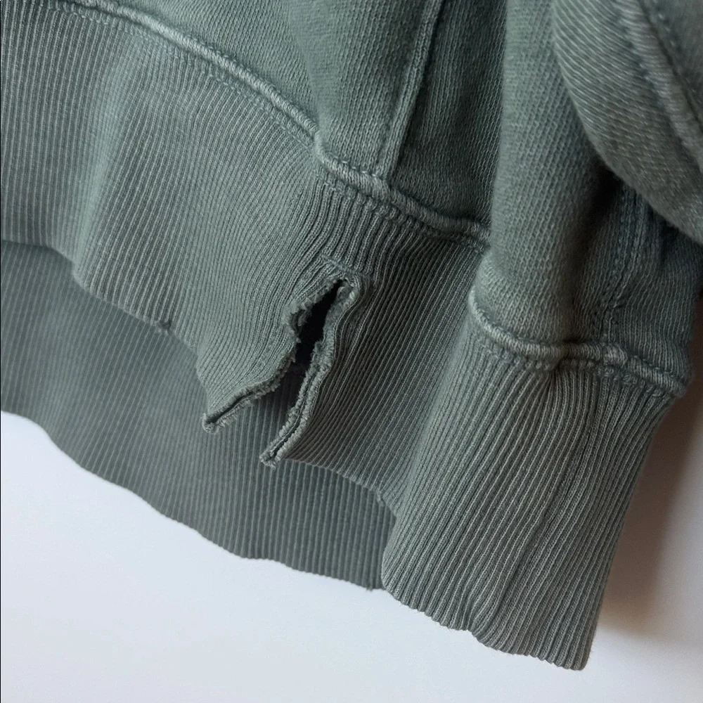 Aerie Oversized Crewneck Sweatshirt Olive Green Distressed Hem XL - Picture 3 of 7